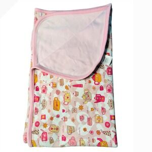 Gymboree Vintage 2004 Pink Tea Party Cupcake Cotton Reversible Baby Blanket OS